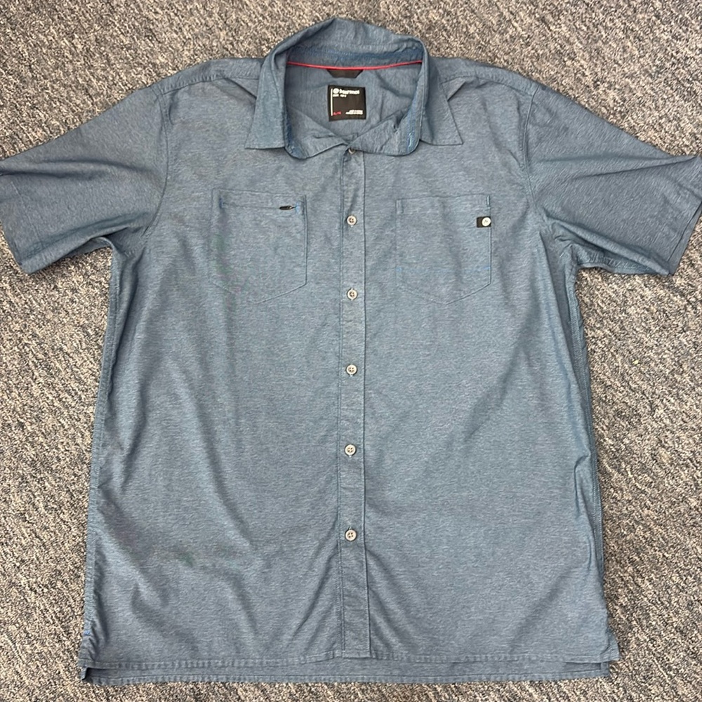 Men’s Marmot Short Sleeve Button Up Shirt, Blue, XL